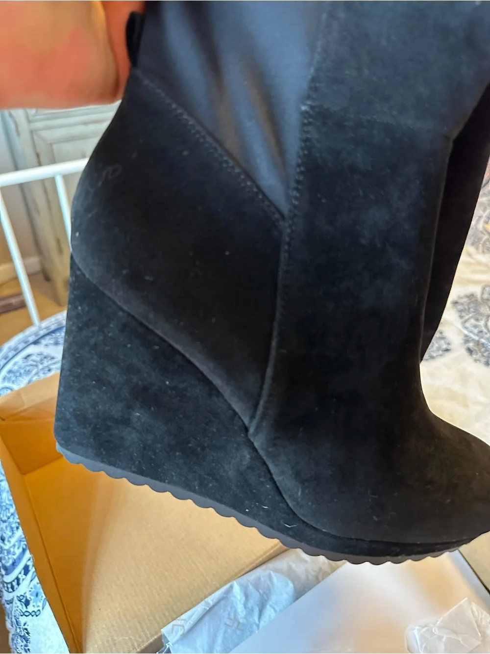 Shoe Dazzle Claire's Black Over-the-Knee Wedge Boots